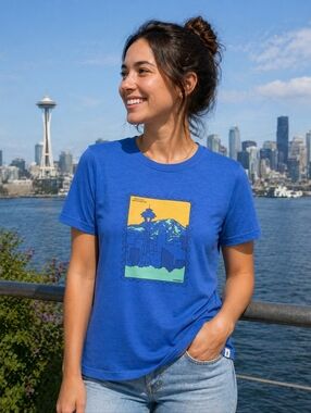 LIMITED EDITION! NWT cotopaxi Post Stamp Organic T-Shirt-Seattle-Scuba Blue